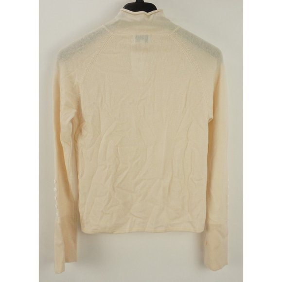 New Karen Thomas Wool & Cashmere Women's Size L Cream Asymmetric Mock Sweater - Picture 2 of 7
